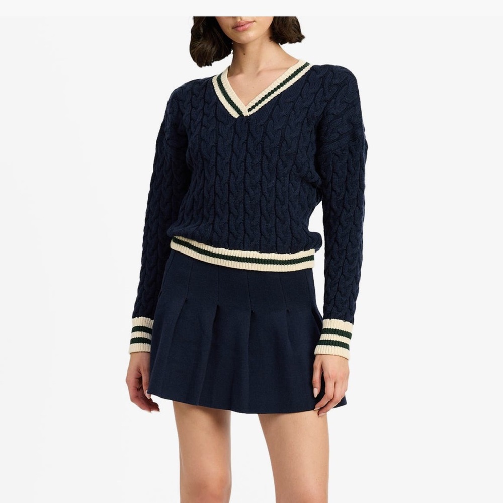 En Saison Collegiate Pleated Sweater Dress